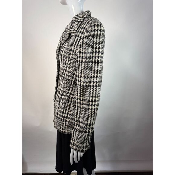 Express Tailleur Womens Black & White Plaid Double-Breasted Blazer Jacket Sz 12 - Picture 14 of 16
